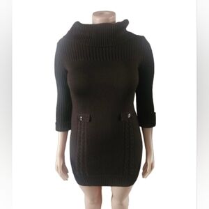 Tahari Cowl Neck Brown Knit Sweater Dress size L